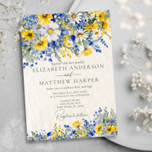 Elegant Dusty Blue Yellow Wildblumen Boho Wedding