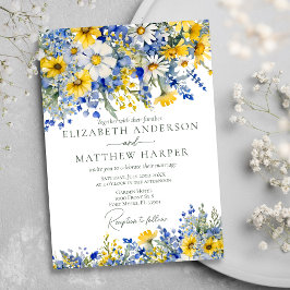 Elegant Dusty Blue Yellow Wildblumen Boho Wedding Einladung