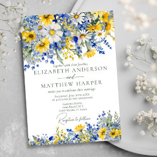 Elegant Dusty Blue Yellow Wildblumen Boho Wedding Einladung