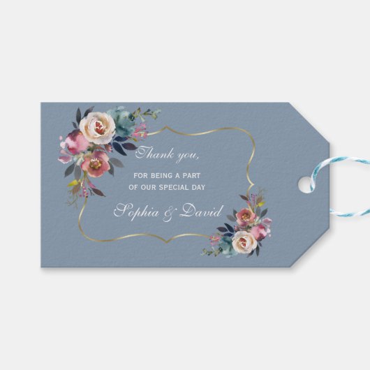 Elegant Dusty BlueMisty Rose Gold Wedding Geschenkanhänger (Vorderseite (Horizontal))