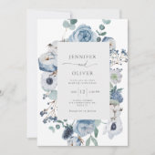 Elegant Dusty Blumen Rahmen Hochzeit Einladung (Vorderseite)