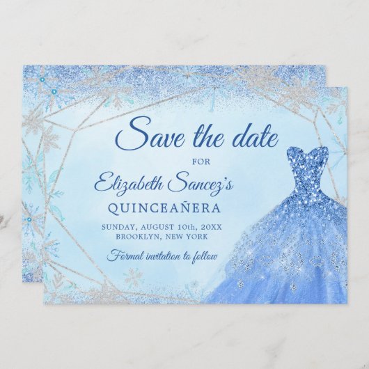 Elegant Dusty Christmas Mis Quince Save the Date Einladung (Vorne/Hinten)