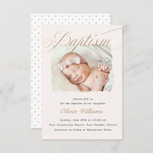Elegant dusty Cream Scallops Christening Taufen   Einladung