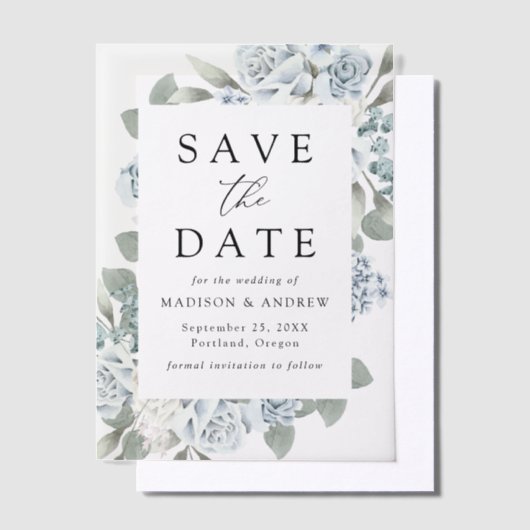Elegant Dusty Floral Wedding Save the Date Pergament Einladungen (Versetzt)