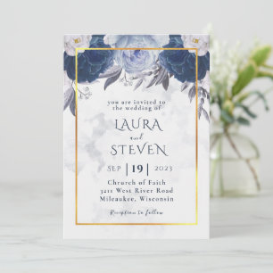 Elegant Dusty Gray Blue Floral Wedding Einladung