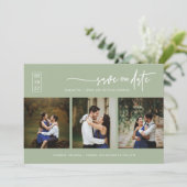 Elegant Dusty Green Save the Date QR Code Foto Einladung (Stehend Vorderseite)