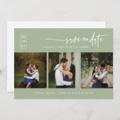 Elegant Dusty Green Save the Date QR Code Foto Einladung (Vorne/Hinten)