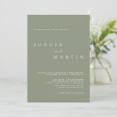 Elegant Dusty Green Script Foto Classic Wedding Einladung (Stehend Vorderseite)