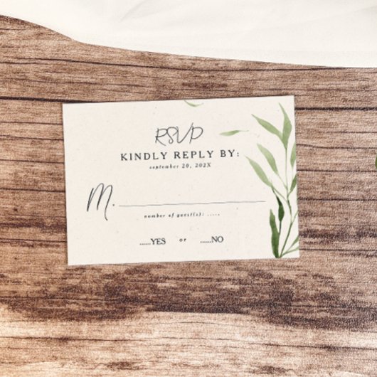 Elegant Dusty Greenerenerity Foliage Wedding RSVP Karte