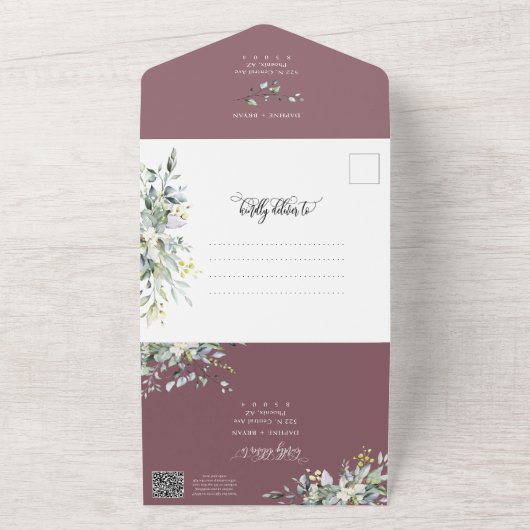 Elegant Dusty Lila Boho Greenery Wedding Foto All In One Einladung (Außenbereich)