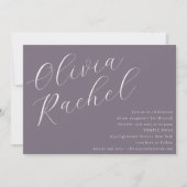 Elegant Dusty Lila Script Minimal Bat Mitzvah Einladung (Vorderseite)