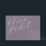 Elegant Dusty Lila Script Minimal Bat Mitzvah Einladung<br><div class="desc">Mit dieser zeitgenössischen Bat Mitzvah-Einladung laden Sie Ihre Gäste stilvoll ein und genießen dabei eine minimalistische horizontale Komposition und eine elegante, weiße Schriftzeichen auf Lila Hintergrund. Das gepflegte, moderne Design strahlt Eleganz aus, während ein warmer und einladender Ton beibehalten wird. Diese Einladung, die sich perfekt eignet, um diesen besonderen Meilenstein...</div>