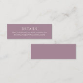 Elegant Dusty Lila Wedding Website Mini Card Mini Visitenkarte (Vorne/Hinten)