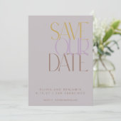 Elegant Dusty Lilac Mitte Jahrhundert Moderne Typo Save The Date (Stehend Vorderseite)
