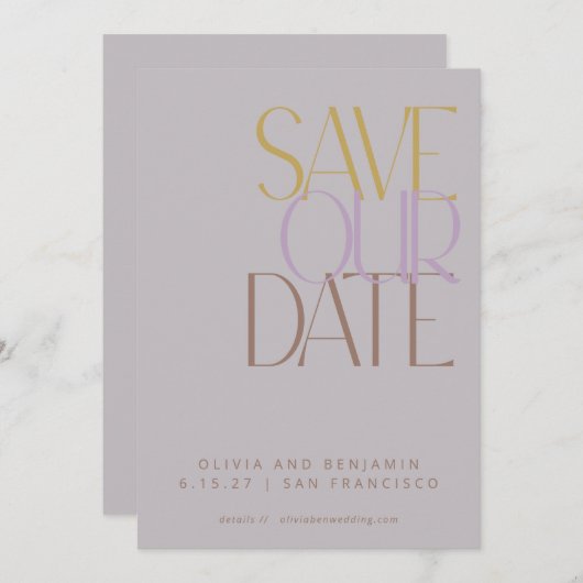 Elegant Dusty Lilac Mitte Jahrhundert Moderne Typo Save The Date (Vorne/Hinten)