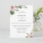 Elegant Dusty Mauve Botanische Hochzeit Einladung (Stehend Vorderseite)