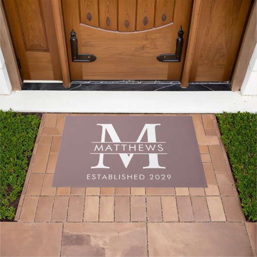 Elegant Dusty Mauve Custom Monogram Name Doormat Fußmatte (Außenbereich)