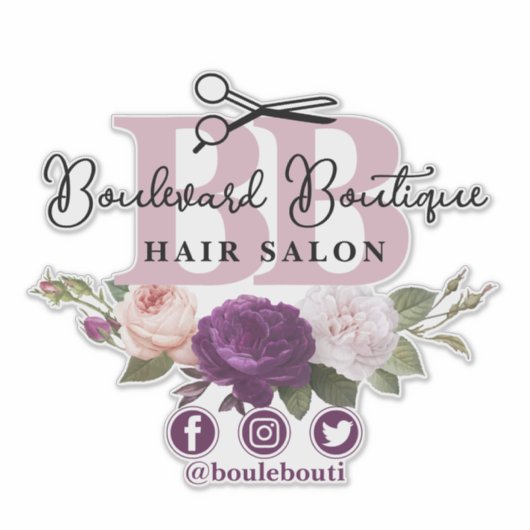 Elegant Dusty Mauve Floral Hair Salon Stylist Logo Aufkleber (Vorderseite)
