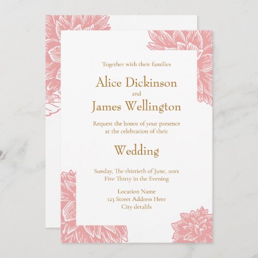 Elegant Dusty Pink and Gold Floral Wedding Einladung (Vorne/Hinten)