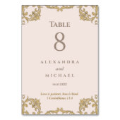 Elegant Dusty Pink Baroque Christian Wedding Tischnummer (Vorderseite)