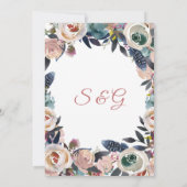 Elegant Dusty Pink Blue Floral Wreath Wedding Einladung (Rückseite)