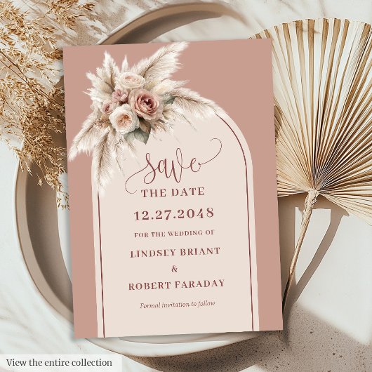 Elegant Dusty Pink Boho Floral Save the Date Card Einladung