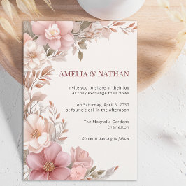 Elegant Dusty Pink Cream Magnolia Floral Wedding Einladung