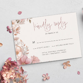 Elegant Dusty Pink Cream Magnolia Floral Wedding RSVP Karte