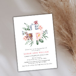 Elegant Dusty Pink Floral Eukalyptus Cross Taufe Einladung