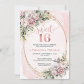 Elegant Dusty Pink Floral Greenery Sweet Sixteen  Einladung (Vorderseite)