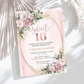 Elegant Dusty Pink Floral Greenery Sweet Sixteen  Einladung