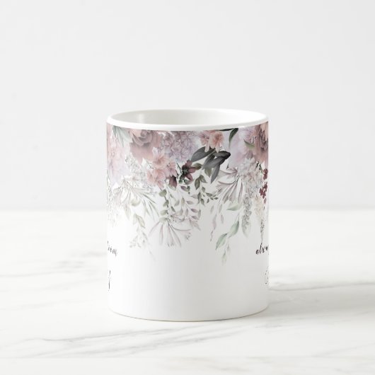 Elegant Dusty Pink Floral Vorname Kaffeetasse (Mittel)