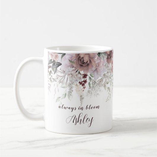 Elegant Dusty Pink Floral Vorname Kaffeetasse (Links)