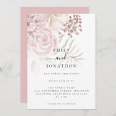 Elegant Dusty Pink Florals Informelle Script Hochz Einladung (Vorne/Hinten)