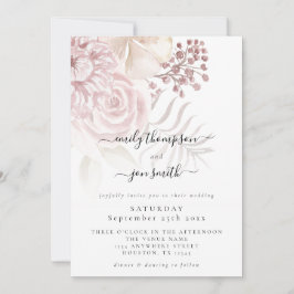 Elegant Dusty Pink Florals Script Wedding Einladung
