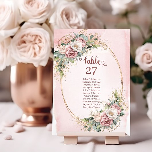 Elegant Dusty Pink Flowers Eucalyptus Table Number Tischnummer