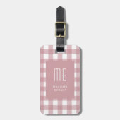 Elegant Dusty Pink Gingham Monogram Gepäckanhänger (Vorderseite vertikal)