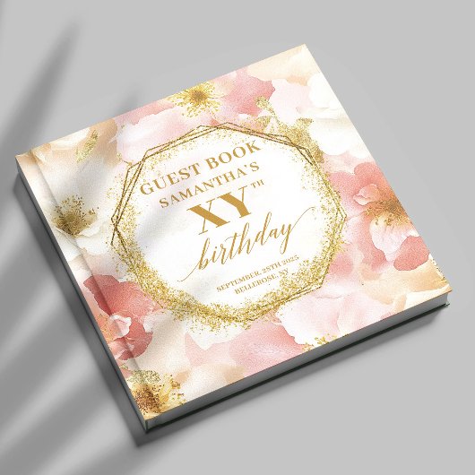 Elegant Dusty Pink Ivory Gold Birthday Gästebuch