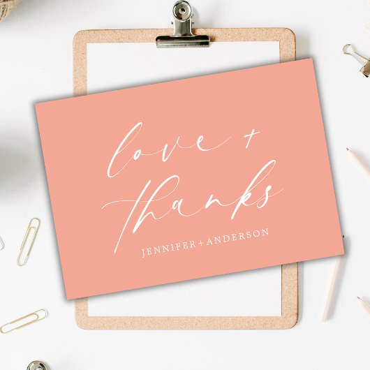 Elegant Dusty Pink Liebe und Dank Script Wedding Dankeskarte