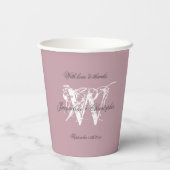 Elegant Dusty Pink Monogram + Names Script Wedding Pappbecher (Rückseite)