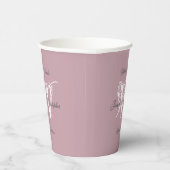 Elegant Dusty Pink Monogram + Names Script Wedding Pappbecher (Rechts)