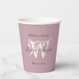 Elegant Dusty Pink Monogram + Names Script Wedding Pappbecher