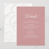 Elegant Dusty Pink Monogram Wedding Details Begleitkarte (Vorne/Hinten)