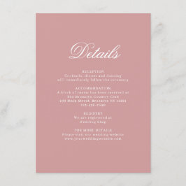 Elegant Dusty Pink Monogram Wedding Details Begleitkarte