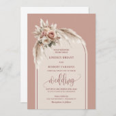 Elegant Dusty Pink Pampas Floral Wedding Einladung (Vorne/Hinten)