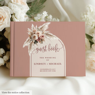 Elegant Dusty Pink Pampas Rose Boho Arch Wedding Gästebuch