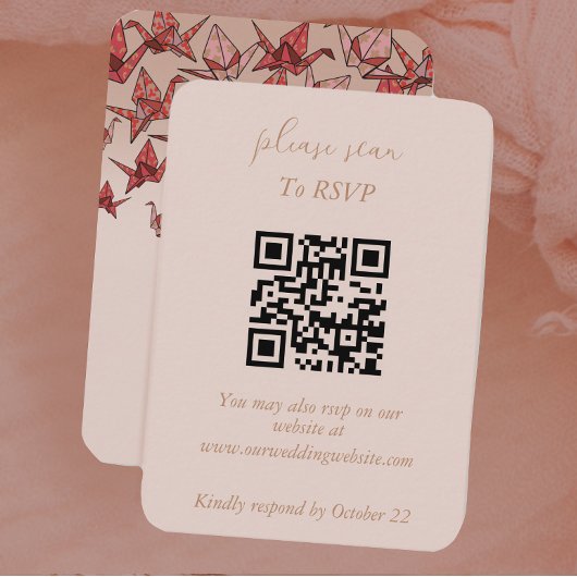 Elegant Dusty Pink Paper Crane Wedding Begleitkarte