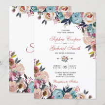 Elegant Dusty Pink Peach Blue Floral Wedding