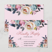 Elegant Dusty Pink Peach Blue Floral Wedding RSVP Karte (Vorne/Hinten)