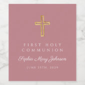 Elegant Dusty Pink Religious Girl First Communion Weinetikett (Einzelnes Label)